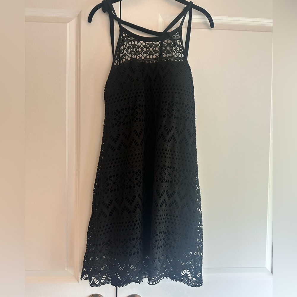 Robin Piccone Black Halter Mini Sundress/swim coverup with built in shelf bra